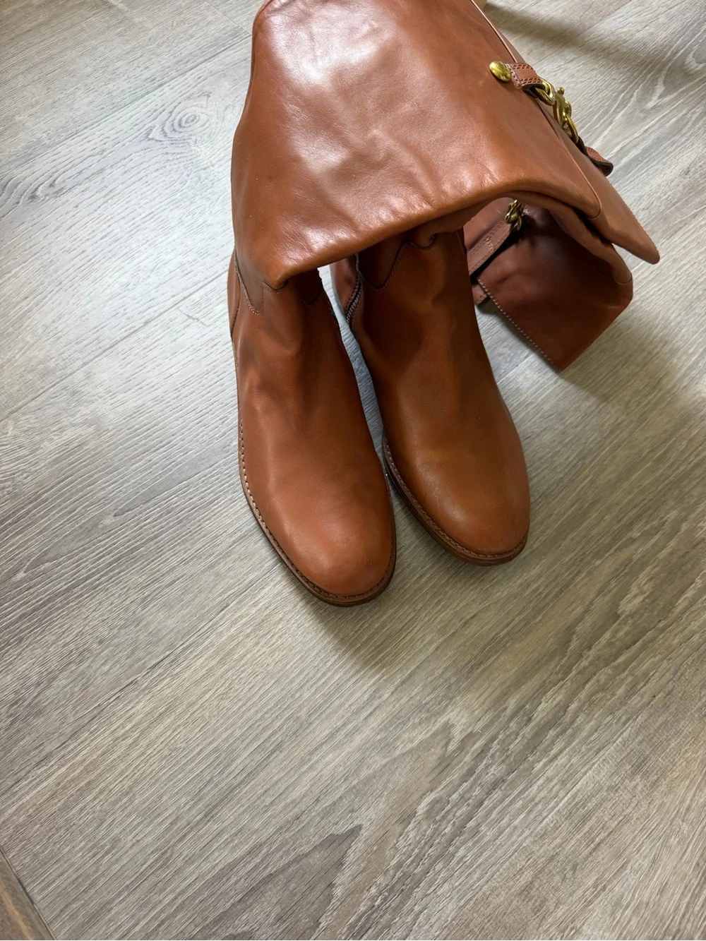 Coach Martta Tan Leather Tall Riding Boots Size 9.5 B Convertible Over-The-Knee